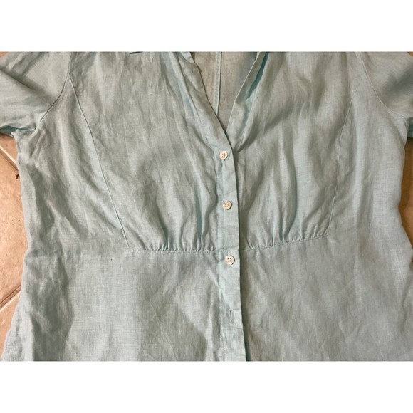 Talbots Women’s  pure Irish Linen button up v neck Robin’s egg blue Plus sz. 14 - Picture 6 of 9